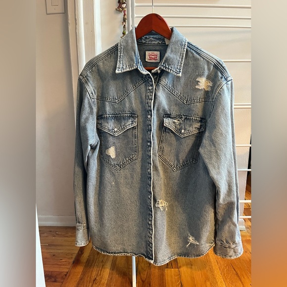 Levi's Other - Levi's Distressed Light Blue Denim Button-Down Shirt